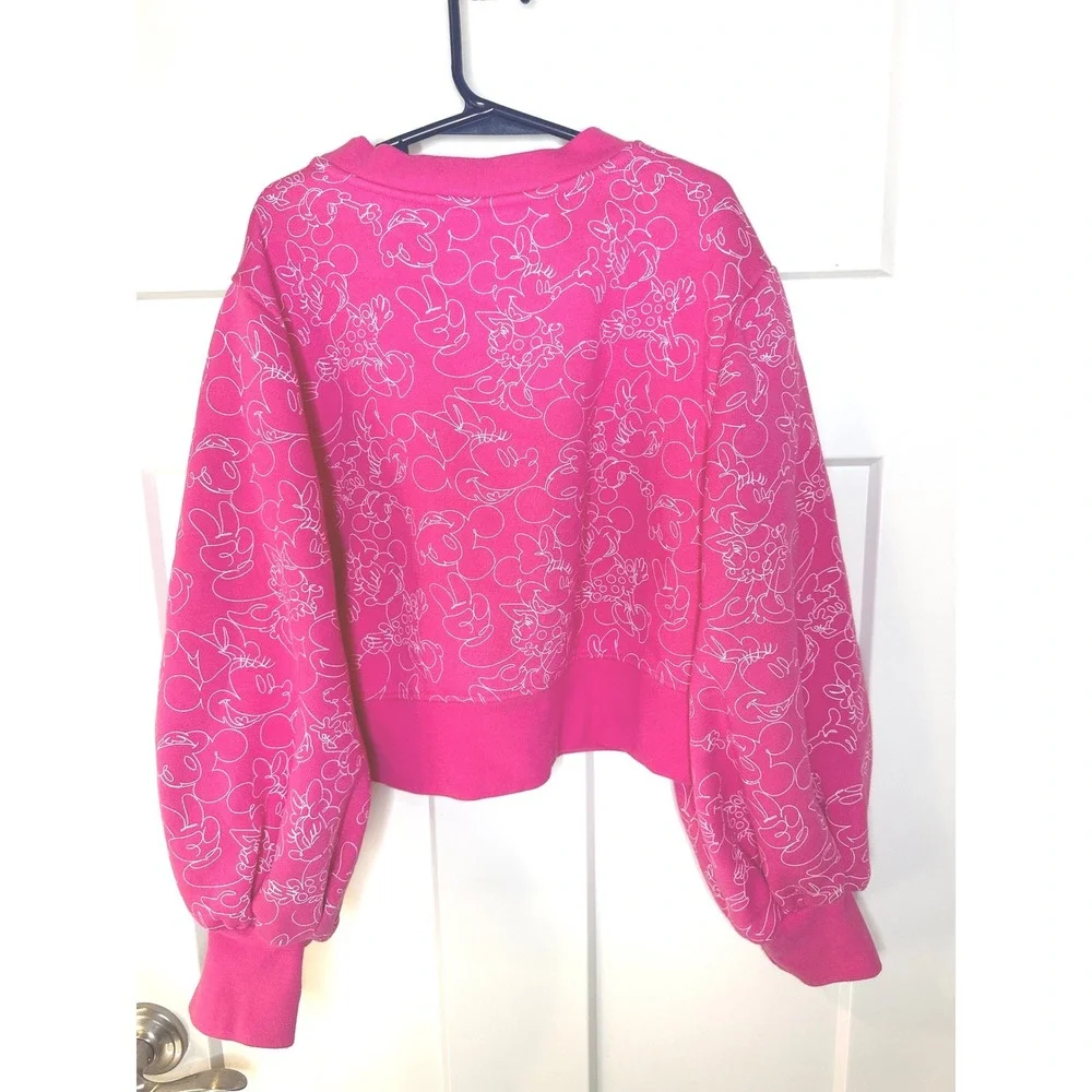 Disney Minnie Mickey Mouse Pink Cropped Sweatshirt Girls Size‎ 11/12 Puff Sleeve